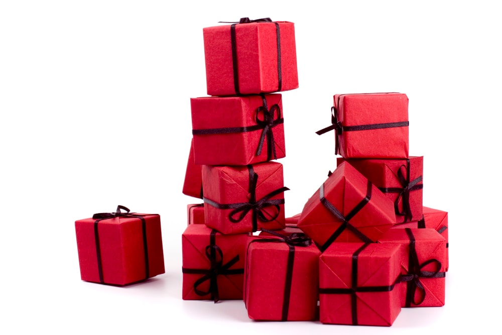 stack red gift boxes
